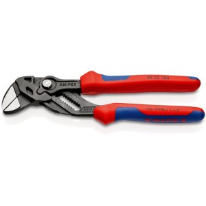 KNIPEX 86 02 180 Szczypce-klucz szczypce i klucz w jednym narzędziu z wielokomponentowymi nasadkami fosforanowana, szara 180 mm