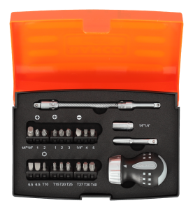 BAHCO 808050S-22 Wkrętak krótki z grzechotką w zestawie z bitami